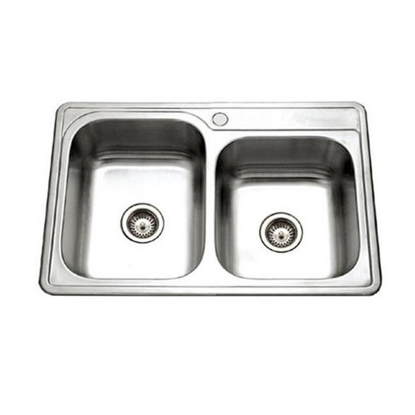 Houzer Houzer ISL-3322BS1-1 Glowtone Series Topmount Stainless Steel 1 Hole 60 - 40 Double Bowl Kitchen Sink ISL-3322BS1-1